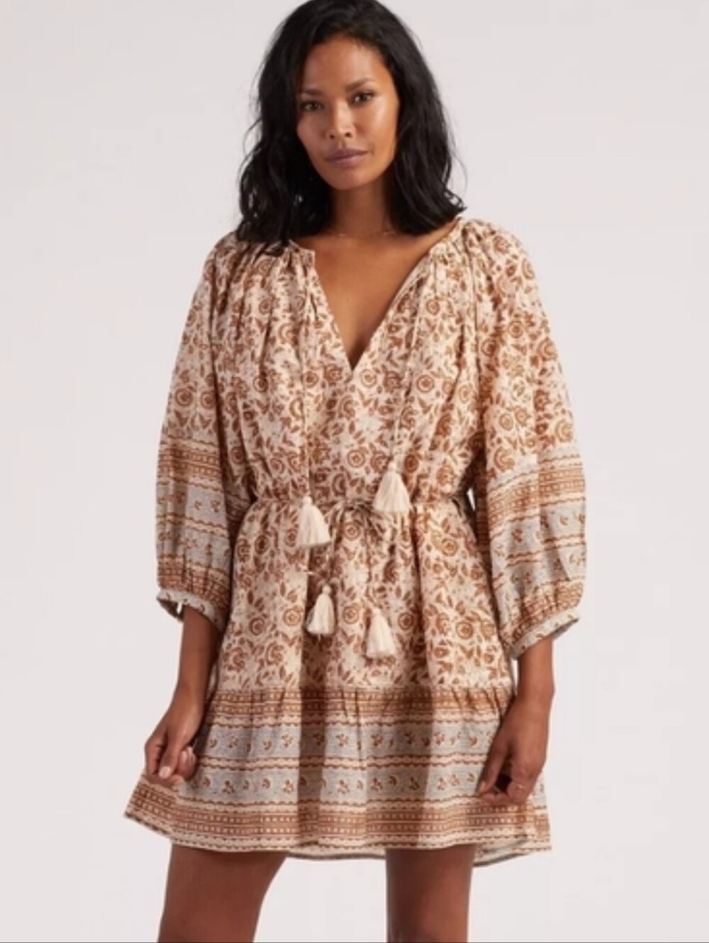 Cleobella Cream and Rust Floral Boho Tunic